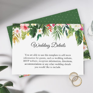 Carte D'accompagnement Tropical Leave Floral Wedding Détails de la récept