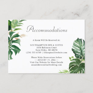 Carte D'accompagnement Tropical Palm Feuille Mariage Hébergements