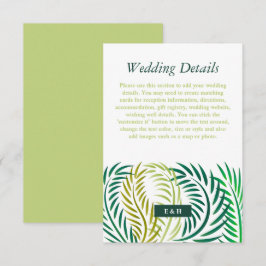 Carte D'accompagnement Tropical Palm Feuilles, Beach Wedding Détails