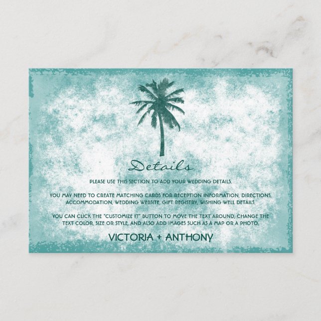 Carte D'accompagnement Tropical Palm Tree Beach Wedding Détail (Devant)