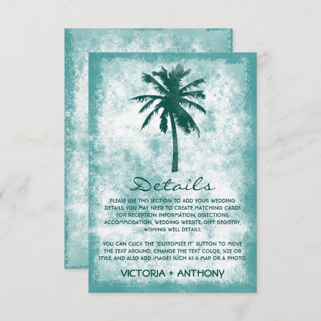 Carte D'accompagnement Tropical Palm Tree Beach Wedding Détail (Devant / Derrière)