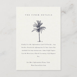 Carte D'accompagnement Tropical Palm Tree Navy Kraft Détails du Mariage
