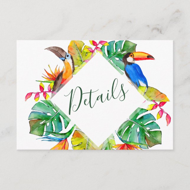 Carte D'accompagnement Tropical Paradise Exotic Birds Détails du Mariage (Devant)