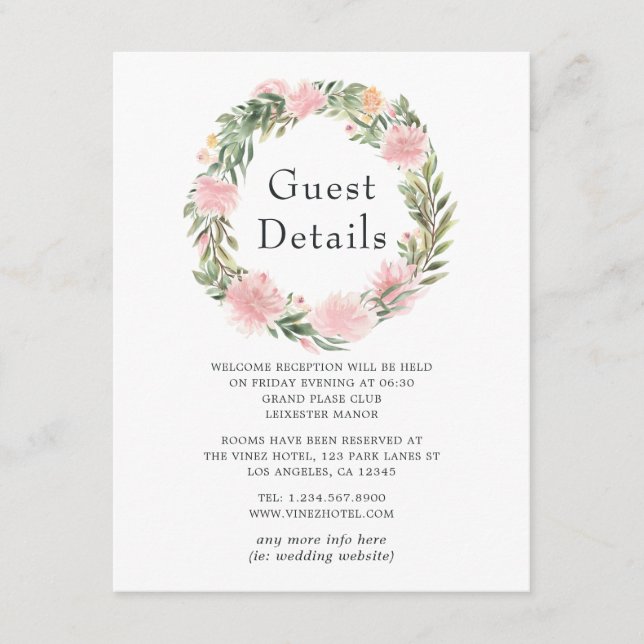 Carte D'accompagnement Tropical Pink Floral Mariage Détails sur l'invité (Devant)