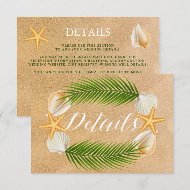 Carte D'accompagnement Tropical Wreath Sandy Beach Wedding Détail (Devant / Derrière)