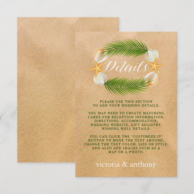 Carte D'accompagnement Tropical Wreath Sandy Beach Wedding Détail (Devant / Derrière)