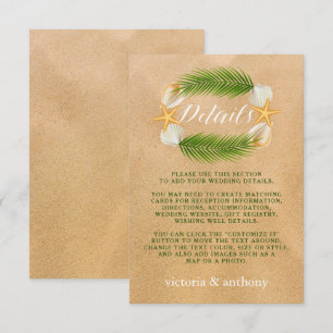 Carte D'accompagnement Tropical Wreath Sandy Beach Wedding Détail