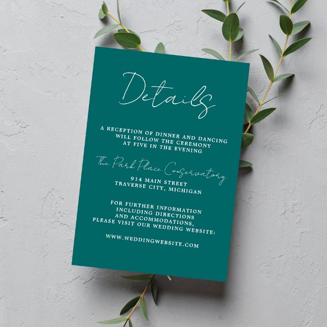 Carte D'accompagnement True Simplicity 3 Script Minimal Mariage Turquoise (Créateur téléchargé)
