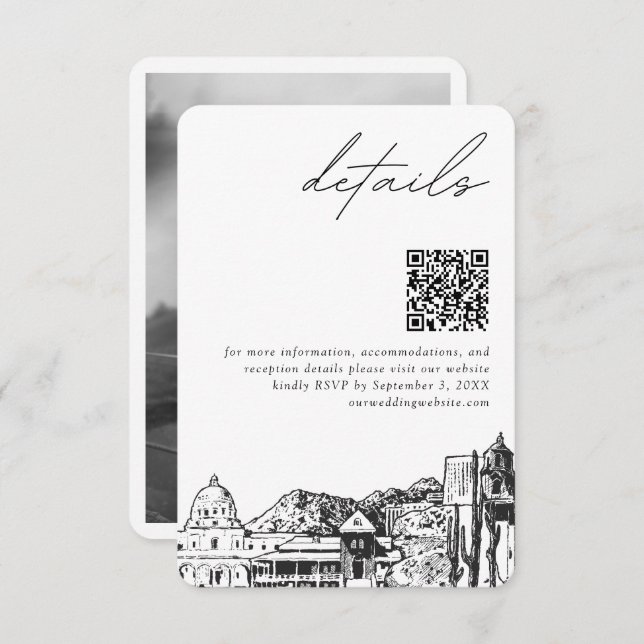 Carte D'accompagnement Tucson Mariage Détails modernes Code QR (Devant / Derrière)