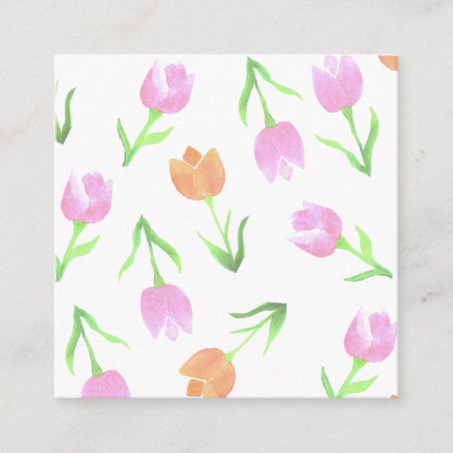 Carte D'accompagnement tulipes à aquarelle en teintes orange et rose (Devant)