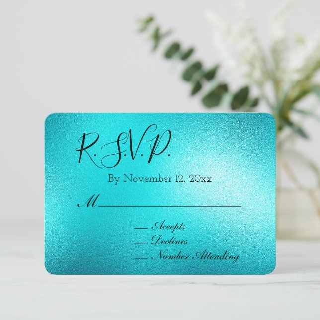 Carte D'accompagnement Turquoise Chic Aqua Blue Wedding RSVP (Debout devant)