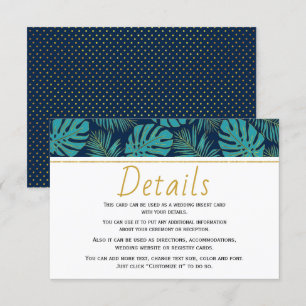 Carte D'accompagnement Turquoise et bleu marine tropicale feuilles détail