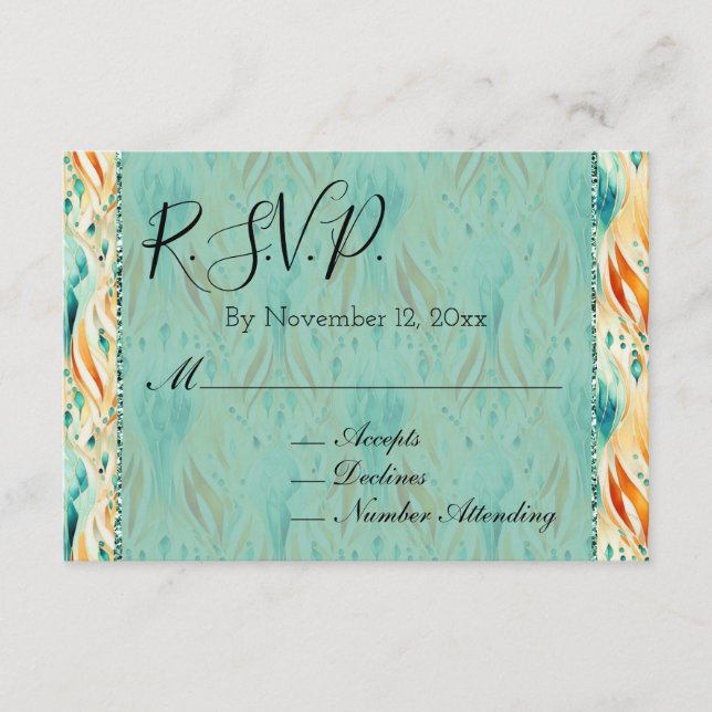 Carte D'accompagnement Turquoise Tangerine Réponse Mariage Bijou Abstrait (Devant)