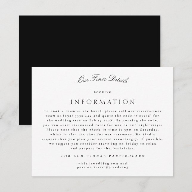 Carte D'accompagnement Tuxedo Formal Classic Calligraphie Détails du Mari (Devant / Derrière)