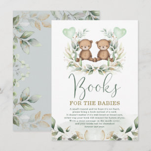 Carte D'accompagnement Twin Nounours Greenery Gold Livres pour bébé