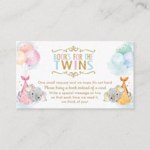 Carte D'accompagnement Twins Boy Girl Elephant Apportez un livre à la pla