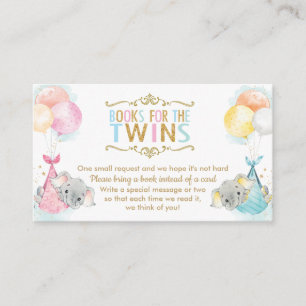 Carte D'accompagnement Twins Boy Girl Elephant Apportez un livre à la pla