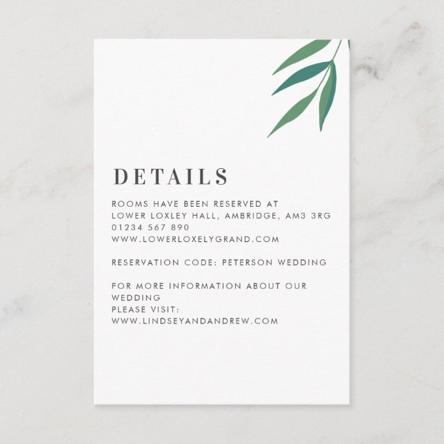 Carte D'accompagnement Type simple et Feuille Mariage vert et blanc (Devant)