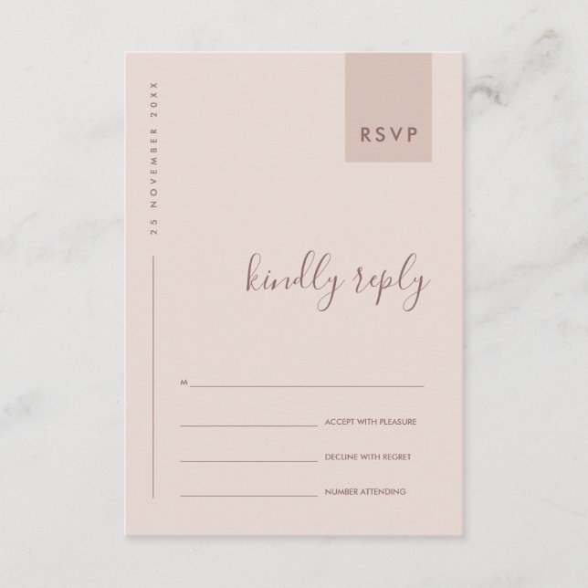 CARTE D'ACCOMPAGNEMENT TYPOGRAPHIE MARIAGE RSVP ROSE PÂLE SCANDI MINIMAL (Devant)