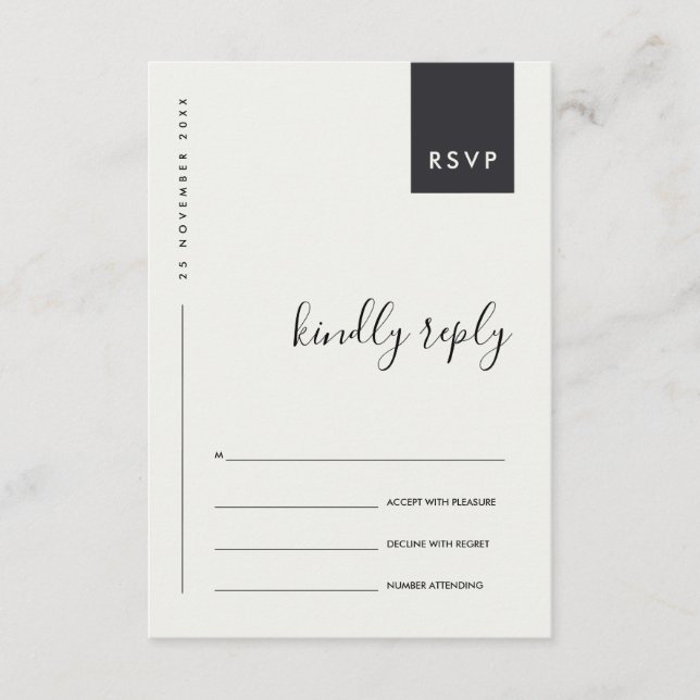 CARTE D'ACCOMPAGNEMENT TYPOGRAPHIE MINIMALE SCANDI NOIR BLANC RSVP DE MAR (Devant)