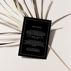 Carte D'accompagnement Typographie minimaliste Détails du Mariage noir