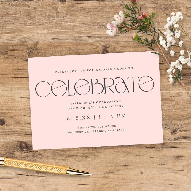 Carte D'accompagnement Typographie moderne Blush Pink Graduation Party (Créateur téléchargé)