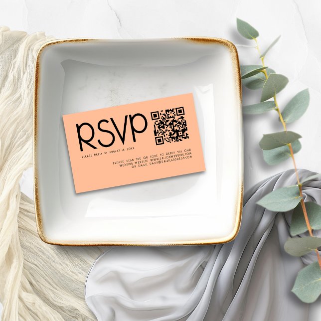 Carte D'accompagnement Typographie moderne QR Code Peach Wedding RSVP (Créateur téléchargé)