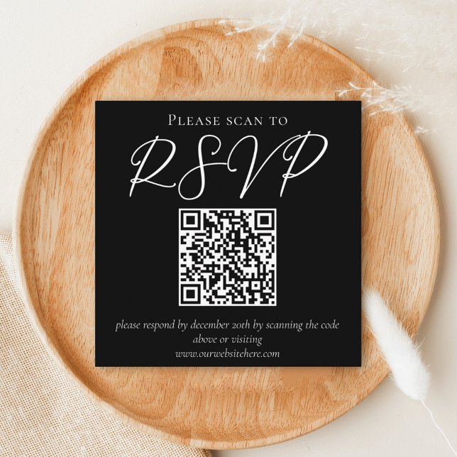 Carte D'accompagnement Typographie noir blanc simple QR Code Mariage RSVP (Créateur téléchargé)