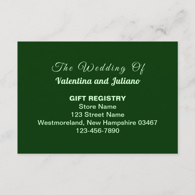 Carte D'accompagnement Typography Style Dark Green Wedding Gift Registry (Devant)