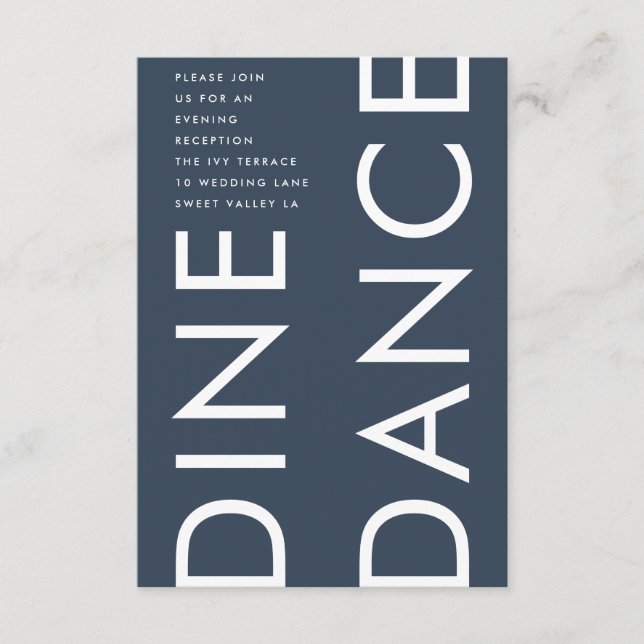 Carte D'accompagnement Ultra Modern Bold Navy Monogram DINE DANCE Mariage (Devant)