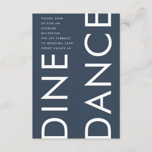 Carte D'accompagnement Ultra Modern Bold Navy Monogram DINE DANCE Mariage