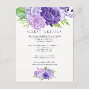 Carte D'accompagnement Ultra Violet Floral Mariage Détails de l'invité