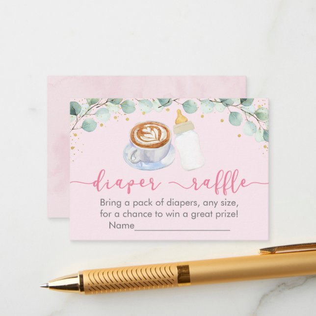 Carte D'accompagnement Un Bébé Rose Brasse Du Café Déchet Raffle (Devant/Arrière en situation)