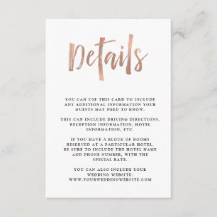 Carte D'accompagnement Un esprit moderne Faux Rose Gold Mariage Détails