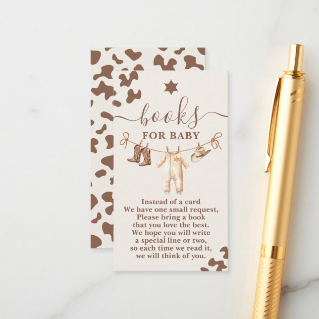 Carte D'accompagnement Un petit Baby shower de Cowboy Livres pour bébé (Devant/Arrière en situation)