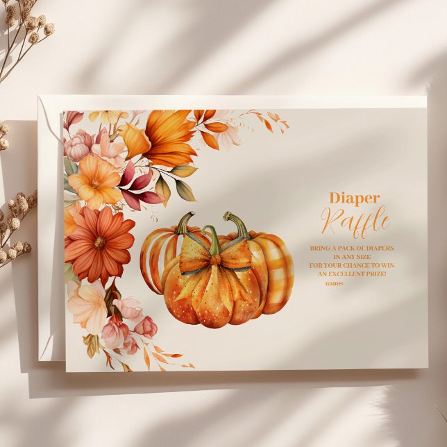 Carte D'accompagnement Un Petit Chute Citrouille Floral Baby Diaper Raffl (Créateur téléchargé)