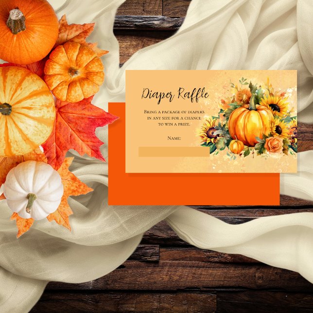 Carte D'accompagnement Un Petit Citrouille Sunflowers Baby Diaper Raffle (Pumpkins, Sunflowers and Apricot Roses Baby Shower Diaper Raffle Card)