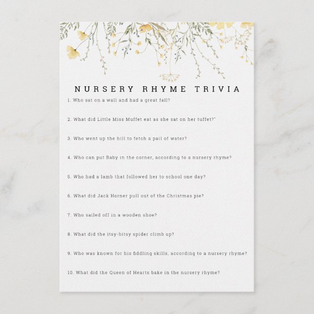 Carte D'accompagnement Un petit jeu de rime de la pépinière Fleur sauvage (Devant)