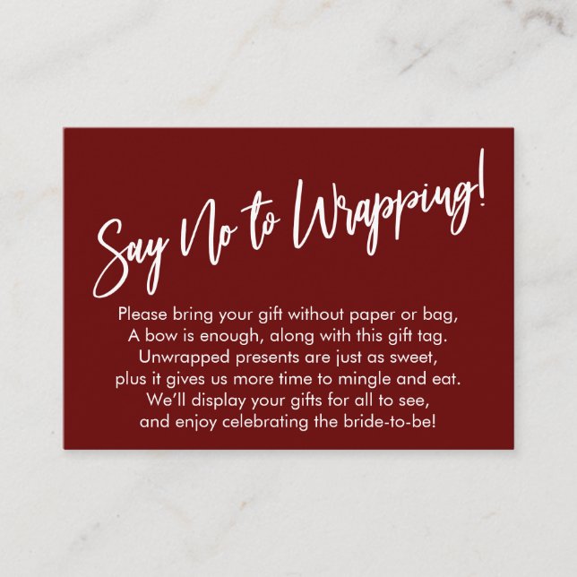 Carte D'accompagnement Une écriture simple Dites non à l'enveloppement! (Devant)