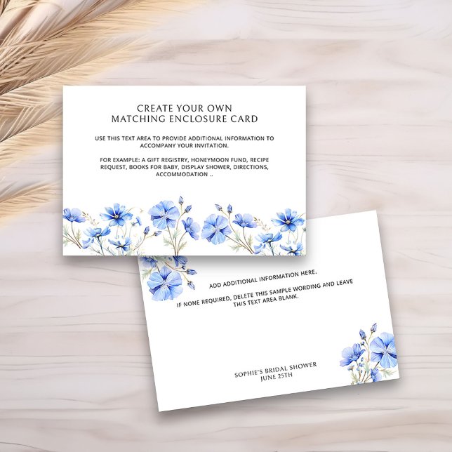 Carte D'accompagnement Une Fête des mariées florale bleue vide (Create your own enclosure card to accompany your invitations with any additonal information you want)