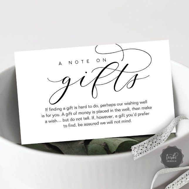 Carte D'accompagnement Une Note Sur Les Cadeaux De Mariage, Belle Éléganc (A Note On Wedding Gifts, Beautiful Elegance Luxury Enclosure Card)