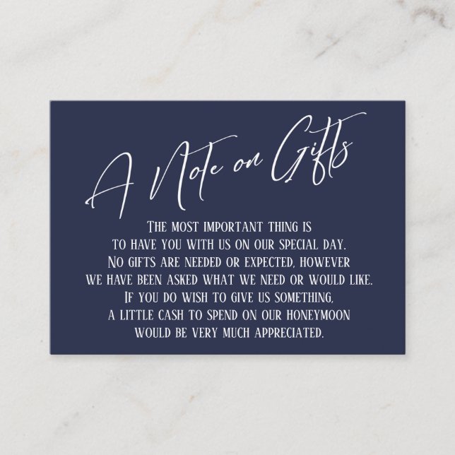 Carte D'accompagnement Une note sur les cadeaux d'écriture moderne Marine (Devant)