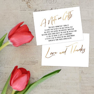 Carte D'accompagnement Une note sur les cadeaux Mariage d'écriture manusc