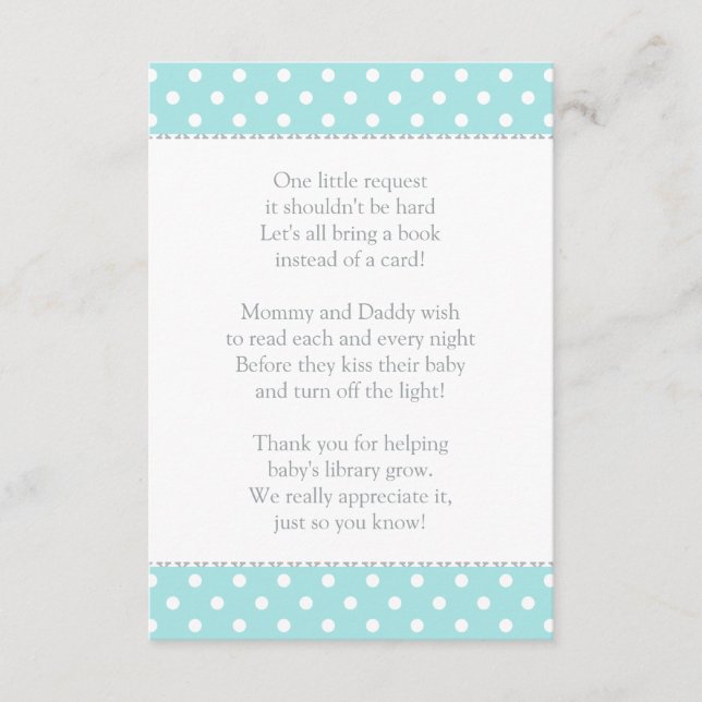 Carte D'accompagnement Une Petite Demande Aqua Blue Baby shower Book (Devant)