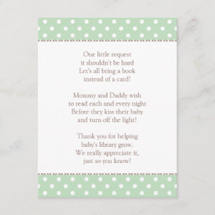 Carte D'accompagnement Une petite demande   Livre de Baby shower vert Min