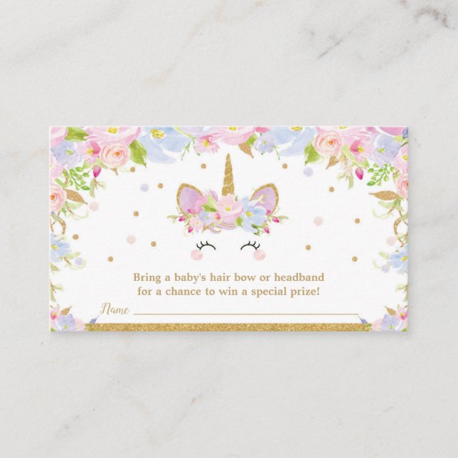 Carte D'accompagnement Unicorn Baby shower Bow Raffle Headband Baby Girl (Devant)