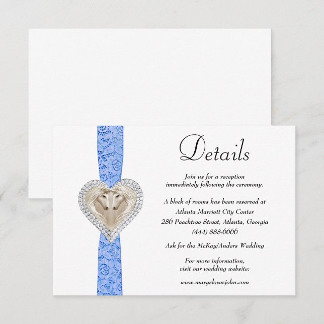 Carte D'accompagnement Unicorn Blue Lace Détails du Mariage (Devant / Derrière)