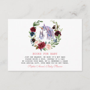Carte D'accompagnement Unicorn Burgundy Flowers Livres Pour Baby shower
