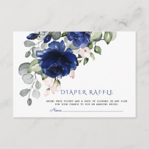 Carte D'accompagnement Unique Marine Blue Blush Floral Diaper Raffle