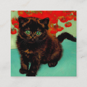 Carte D'accompagnement Van Gogh Chat noir Fleurs rouges